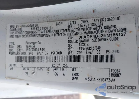 2014 Ford Fiesta Se from USA, damaged, VIN 3FADP4BJ2EM186127